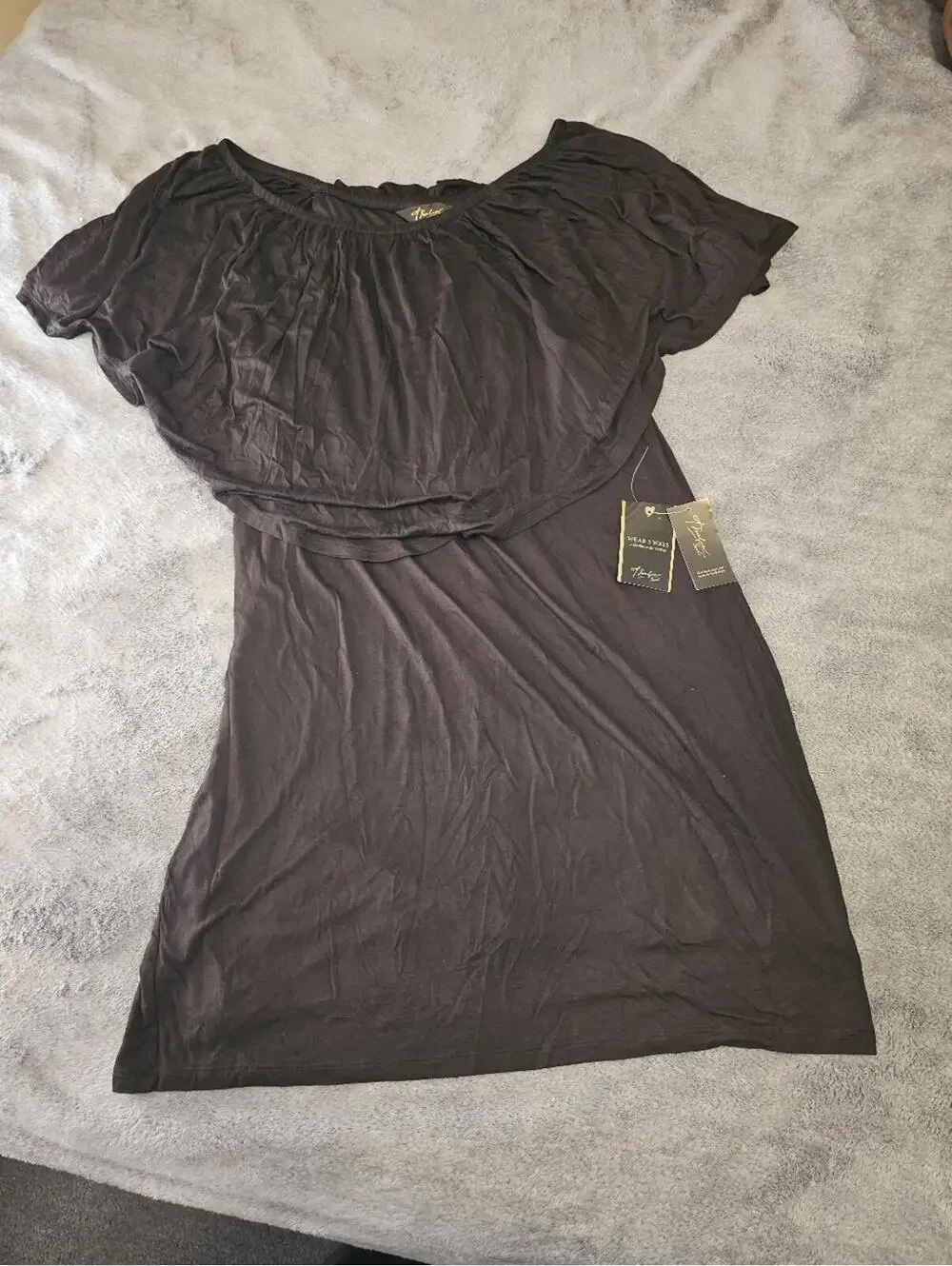 Thalia Sodi Black Off-Shoulder Layered Knit Dress